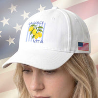 La Dolce Vita Lemon Italian Summer Baseball Cap Blue Striped