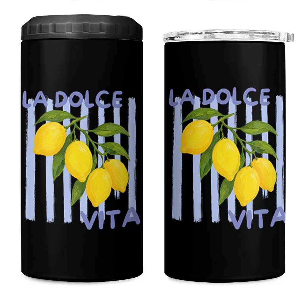 La Dolce Vita Lemon Italian Summer 4 in 1 Can Cooler Tumbler Blue Striped