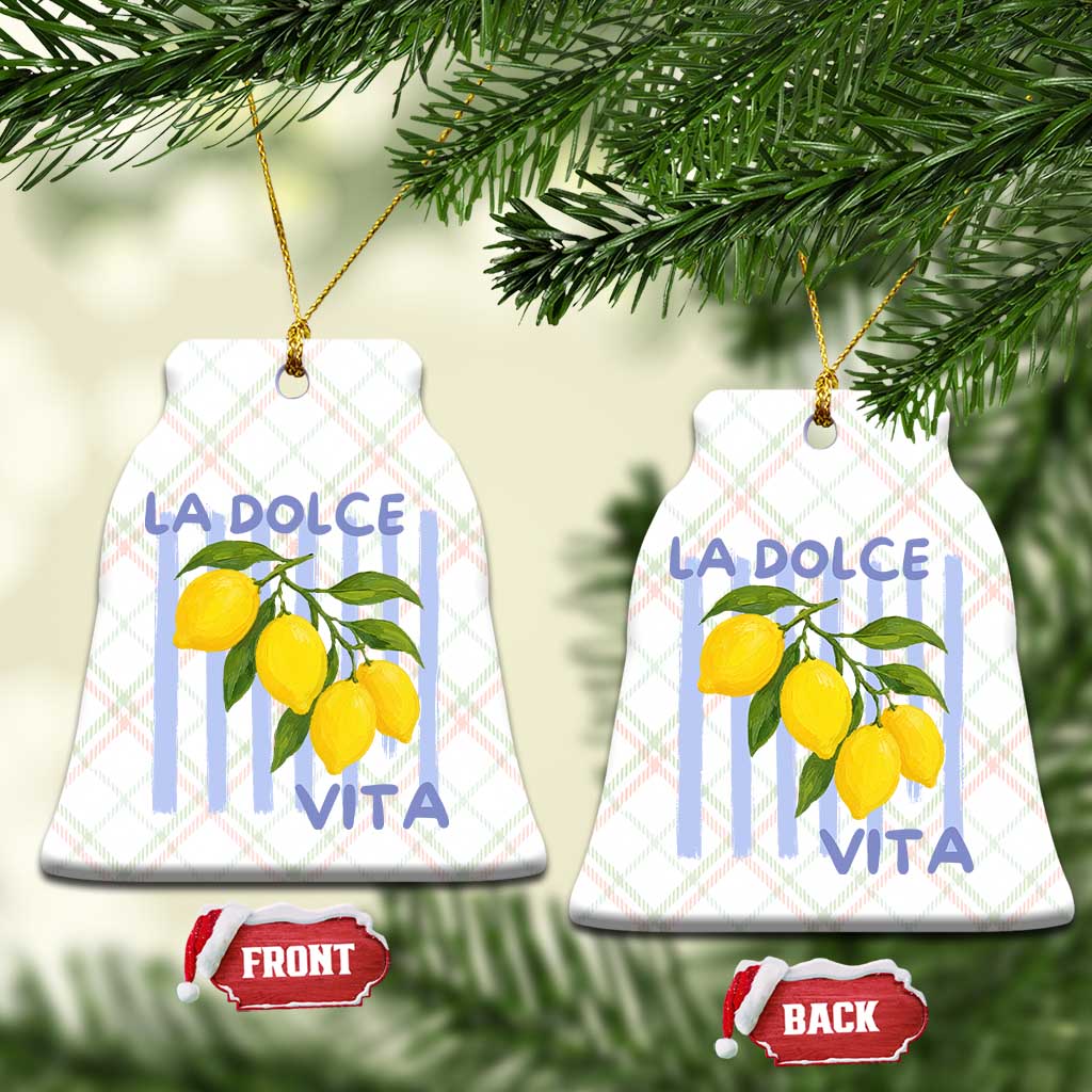 La Dolce Vita Lemon Italian Summer Ceramic Ornament Blue Striped