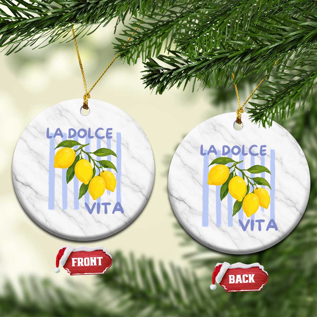 La Dolce Vita Lemon Italian Summer Ceramic Ornament Blue Striped