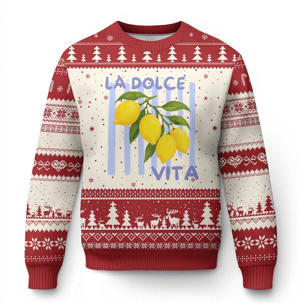 La Dolce Vita Lemon Italian Summer Ugly Christmas Sweater Blue Striped