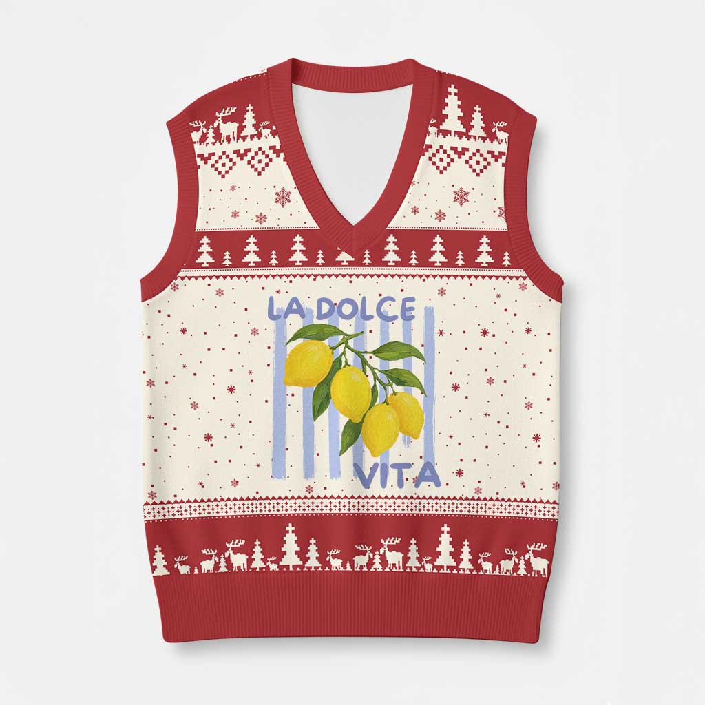 La Dolce Vita Lemon Italian Summer V-Neck Knit Sweater Vest Blue Striped