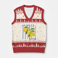 La Dolce Vita Lemon Italian Summer V-Neck Knit Sweater Vest Blue Striped
