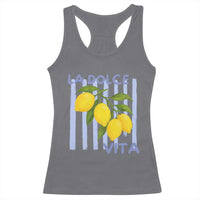 La Dolce Vita Lemon Italian Summer Racerback Tank Top Blue Striped