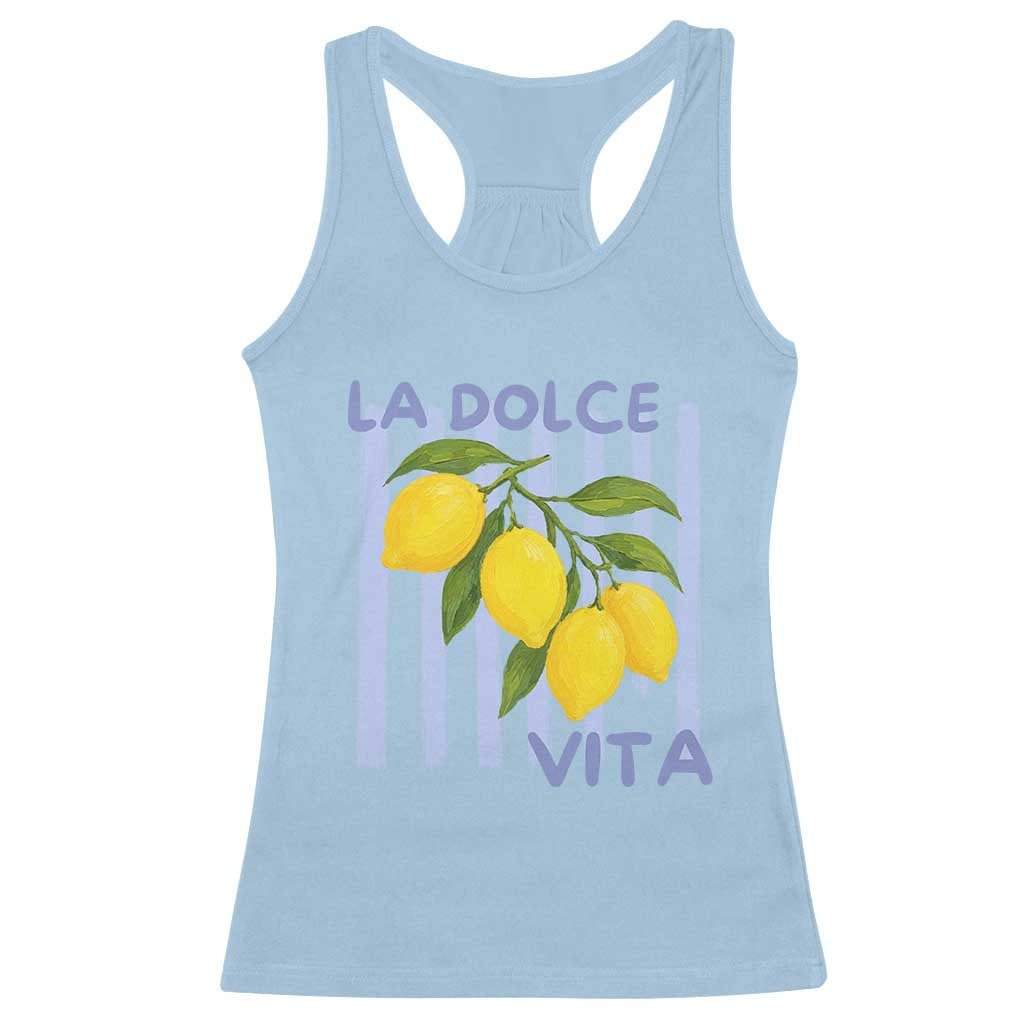 La Dolce Vita Lemon Italian Summer Racerback Tank Top Blue Striped