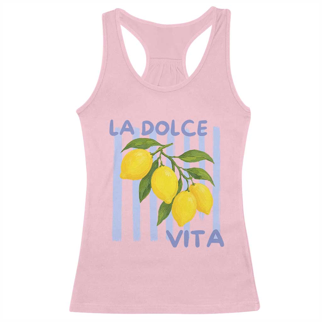 La Dolce Vita Lemon Italian Summer Racerback Tank Top Blue Striped