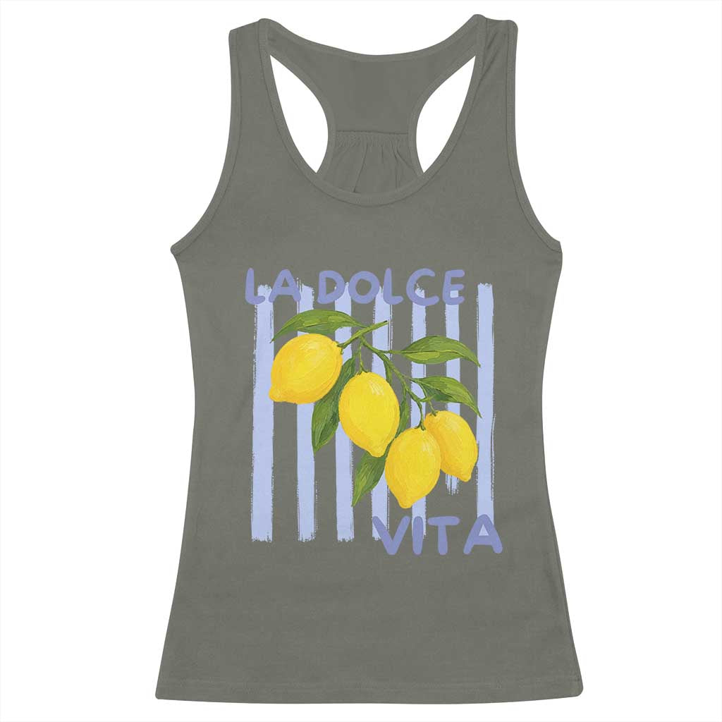 La Dolce Vita Lemon Italian Summer Racerback Tank Top Blue Striped