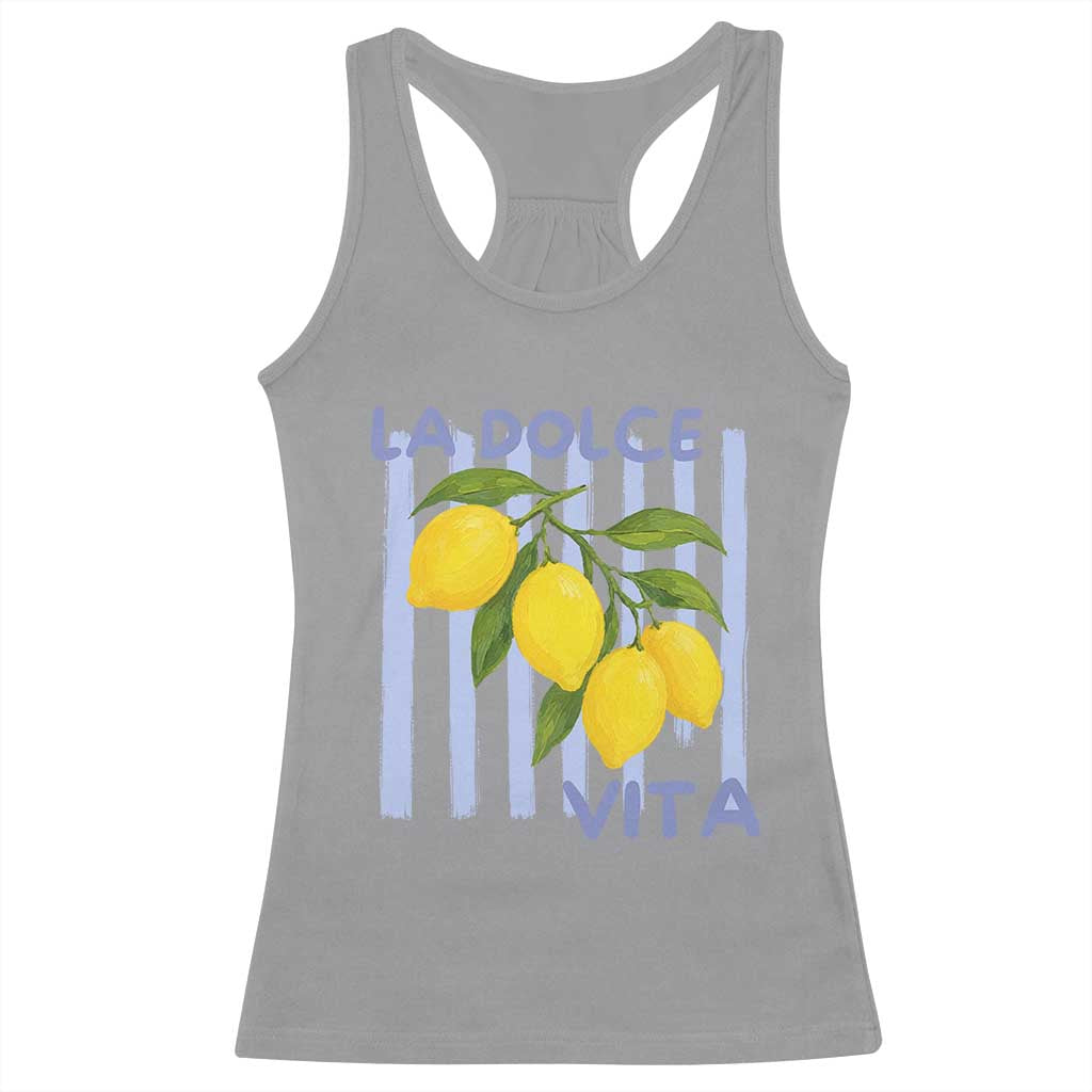 La Dolce Vita Lemon Italian Summer Racerback Tank Top Blue Striped
