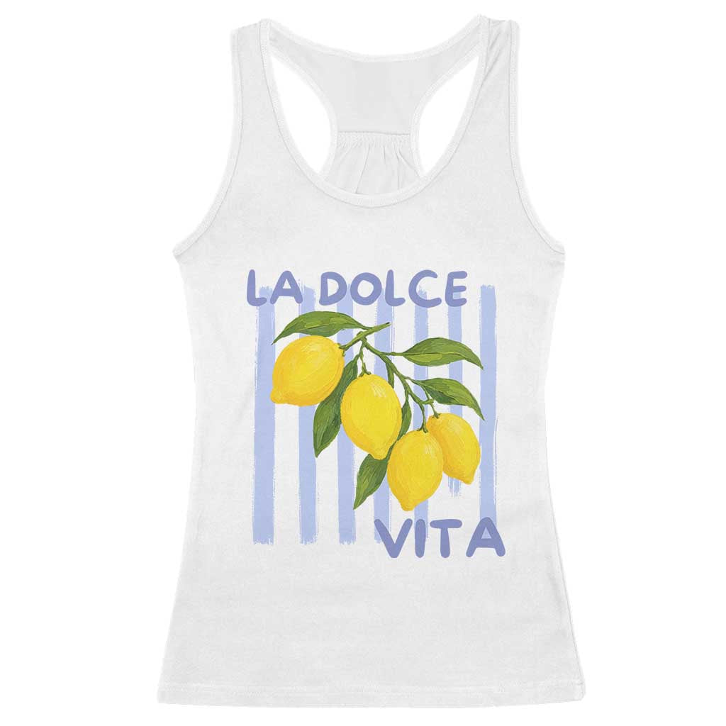 La Dolce Vita Lemon Italian Summer Racerback Tank Top Blue Striped