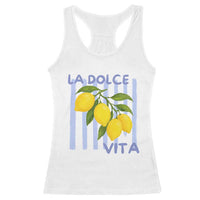 La Dolce Vita Lemon Italian Summer Racerback Tank Top Blue Striped