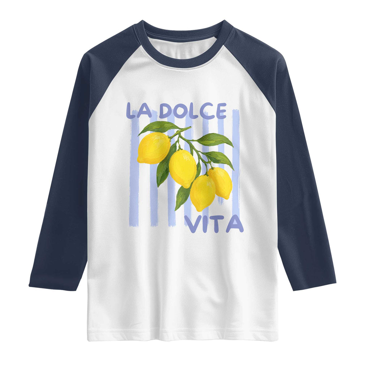 La Dolce Vita Lemon Italian Summer Raglan Shirt Blue Striped
