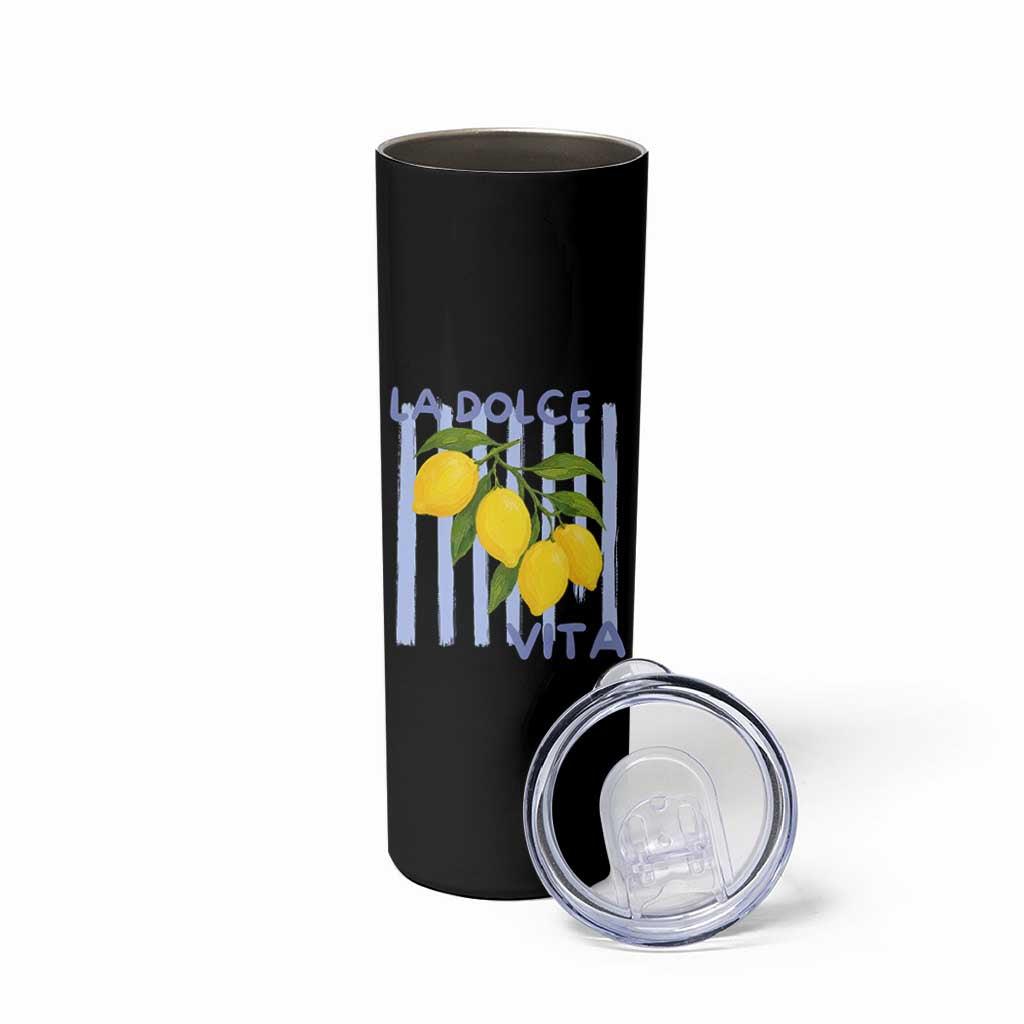 La Dolce Vita Lemon Italian Summer Skinny Tumbler Blue Striped