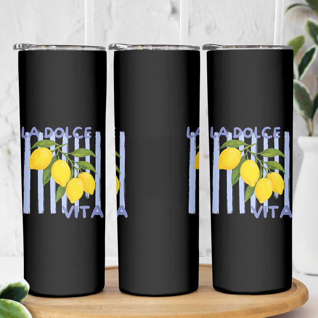 La Dolce Vita Lemon Italian Summer Skinny Tumbler Blue Striped