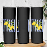 La Dolce Vita Lemon Italian Summer Skinny Tumbler Blue Striped