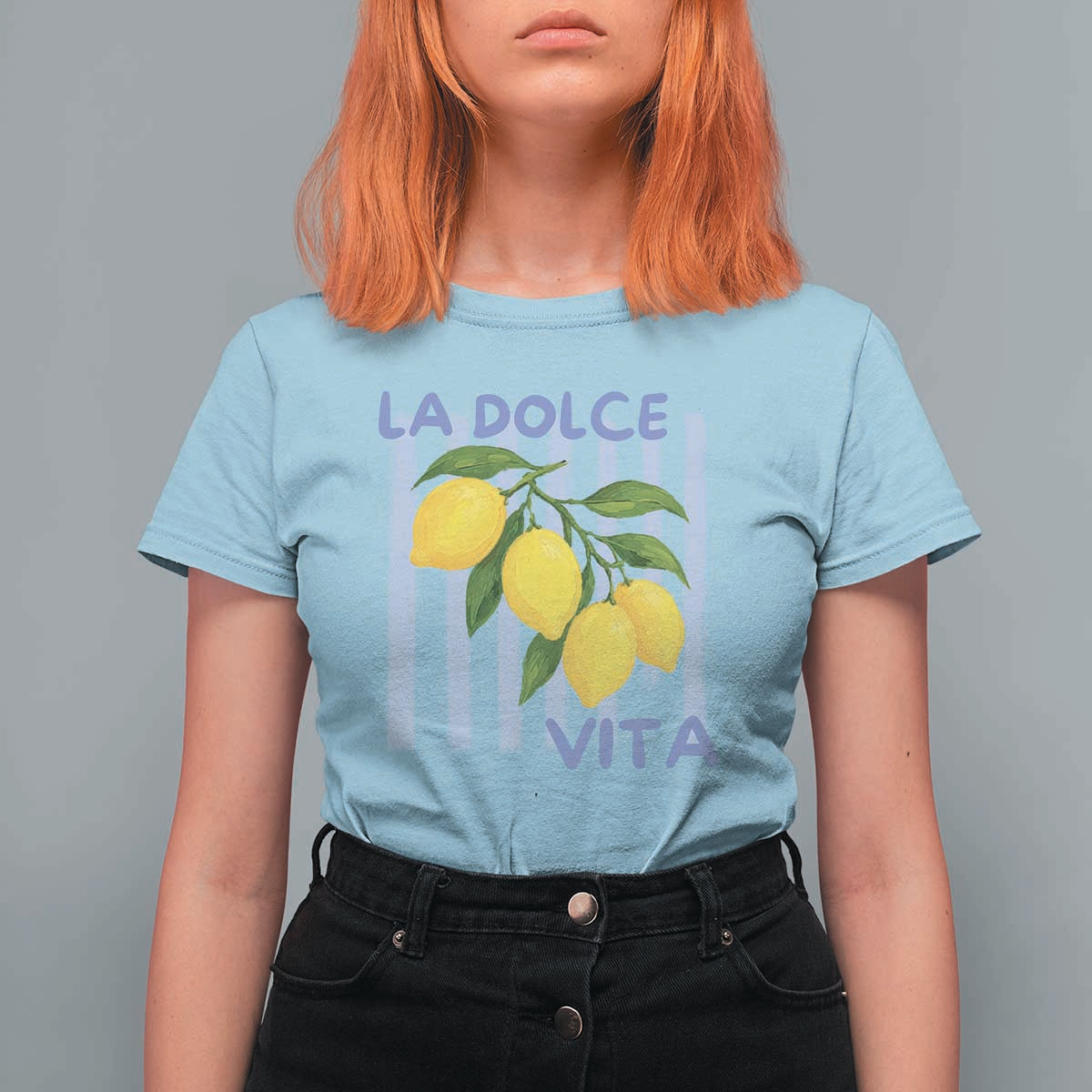 La Dolce Vita Lemon Italian Summer T Shirt For Women Blue Striped