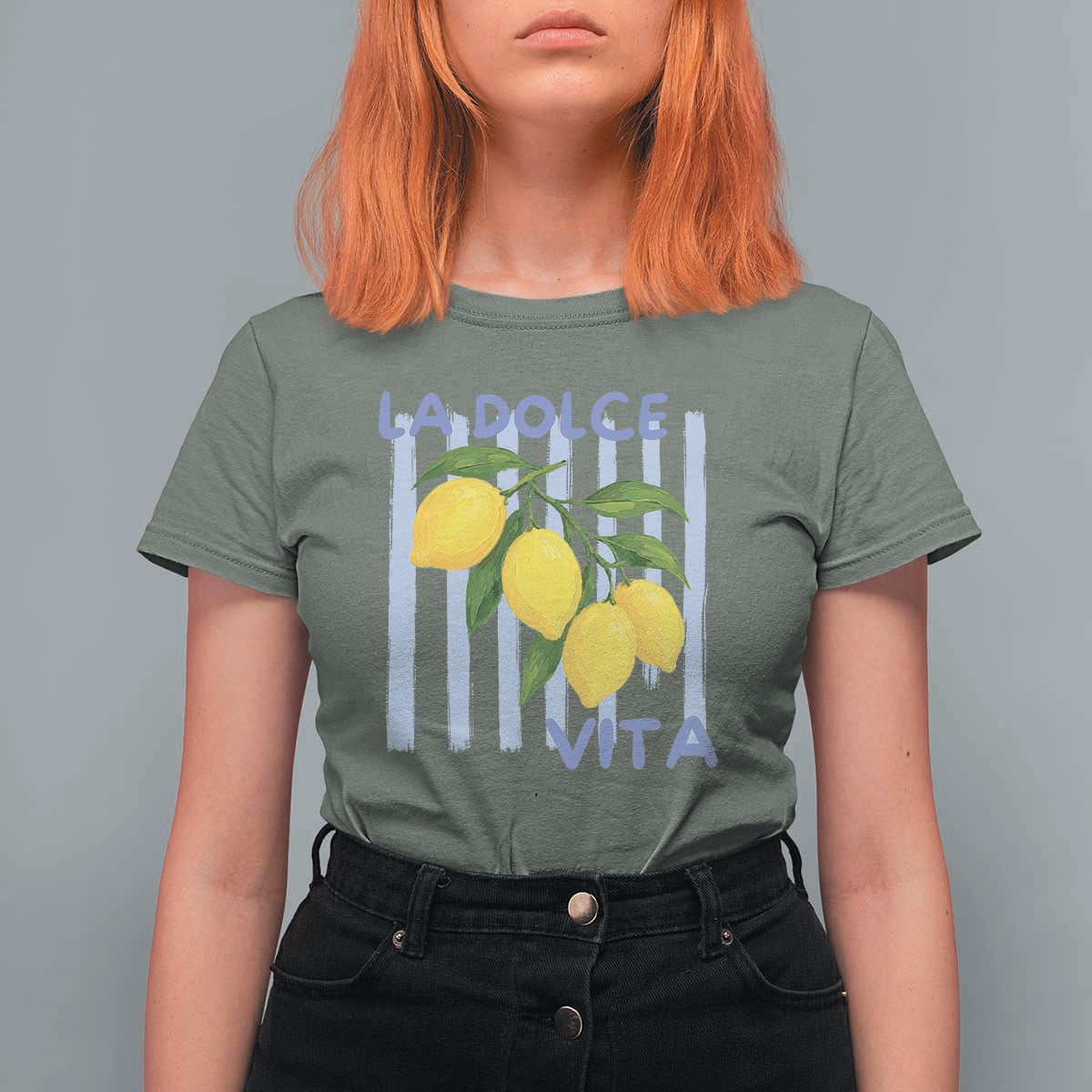 La Dolce Vita Lemon Italian Summer T Shirt For Women Blue Striped