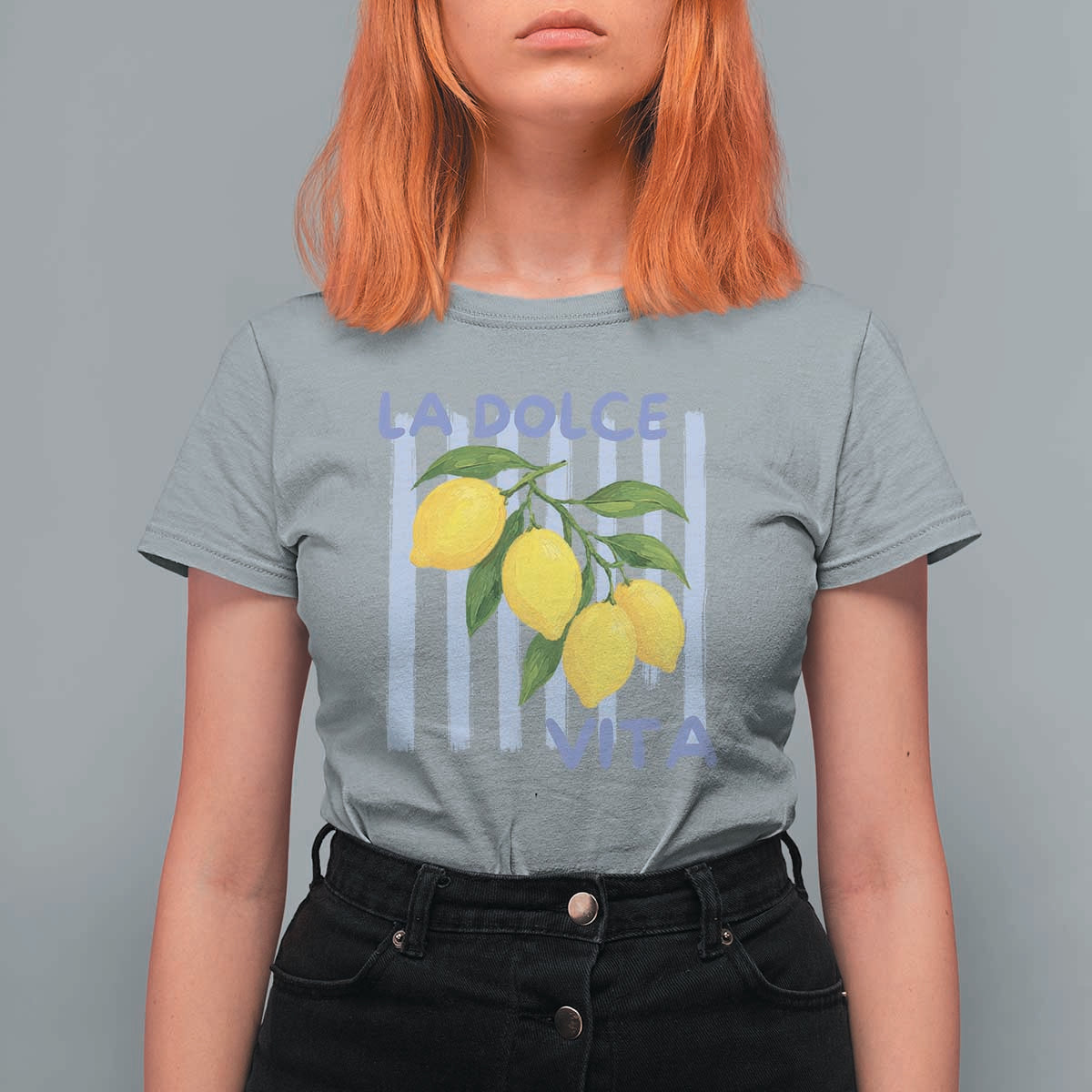 La Dolce Vita Lemon Italian Summer T Shirt For Women Blue Striped