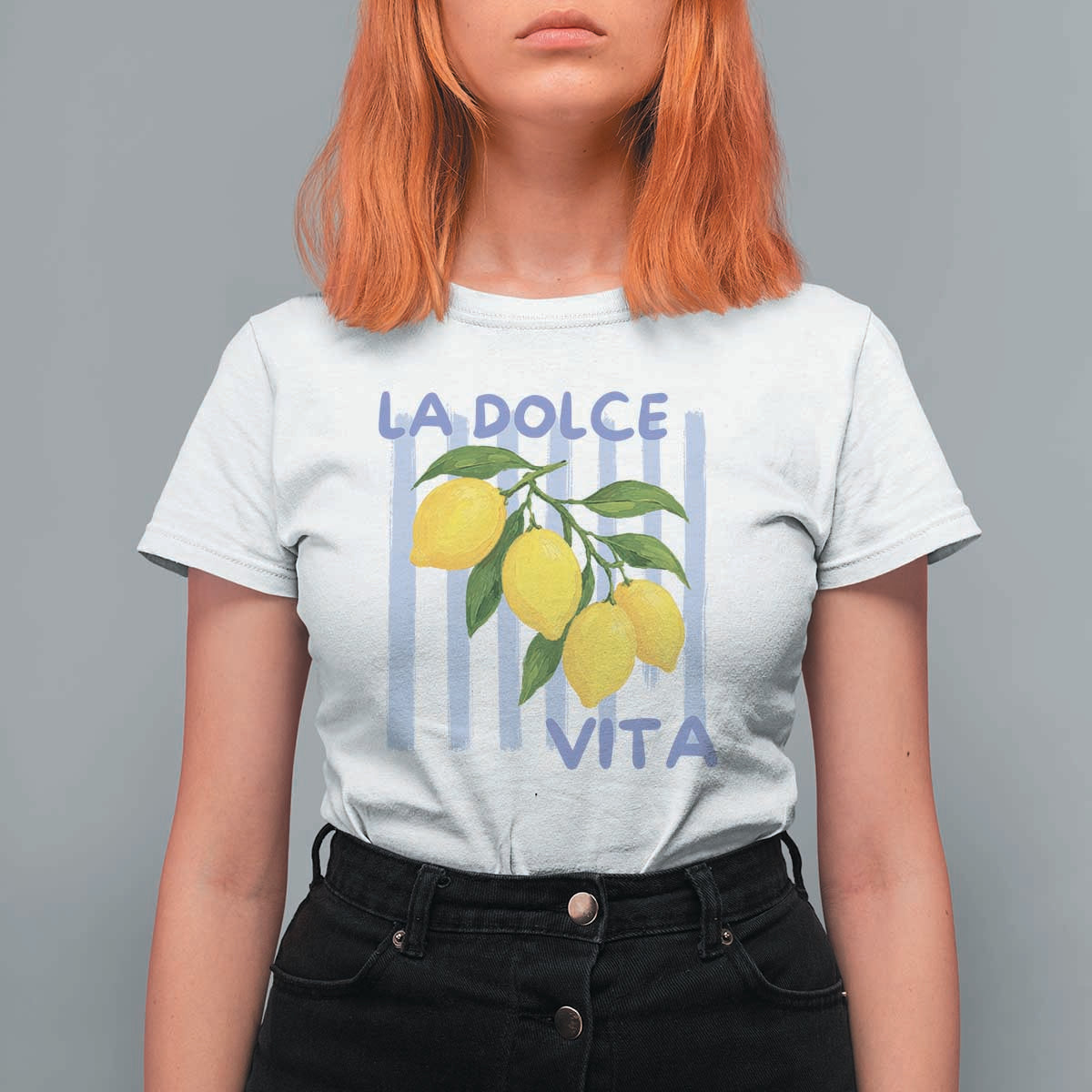 La Dolce Vita Lemon Italian Summer T Shirt For Women Blue Striped