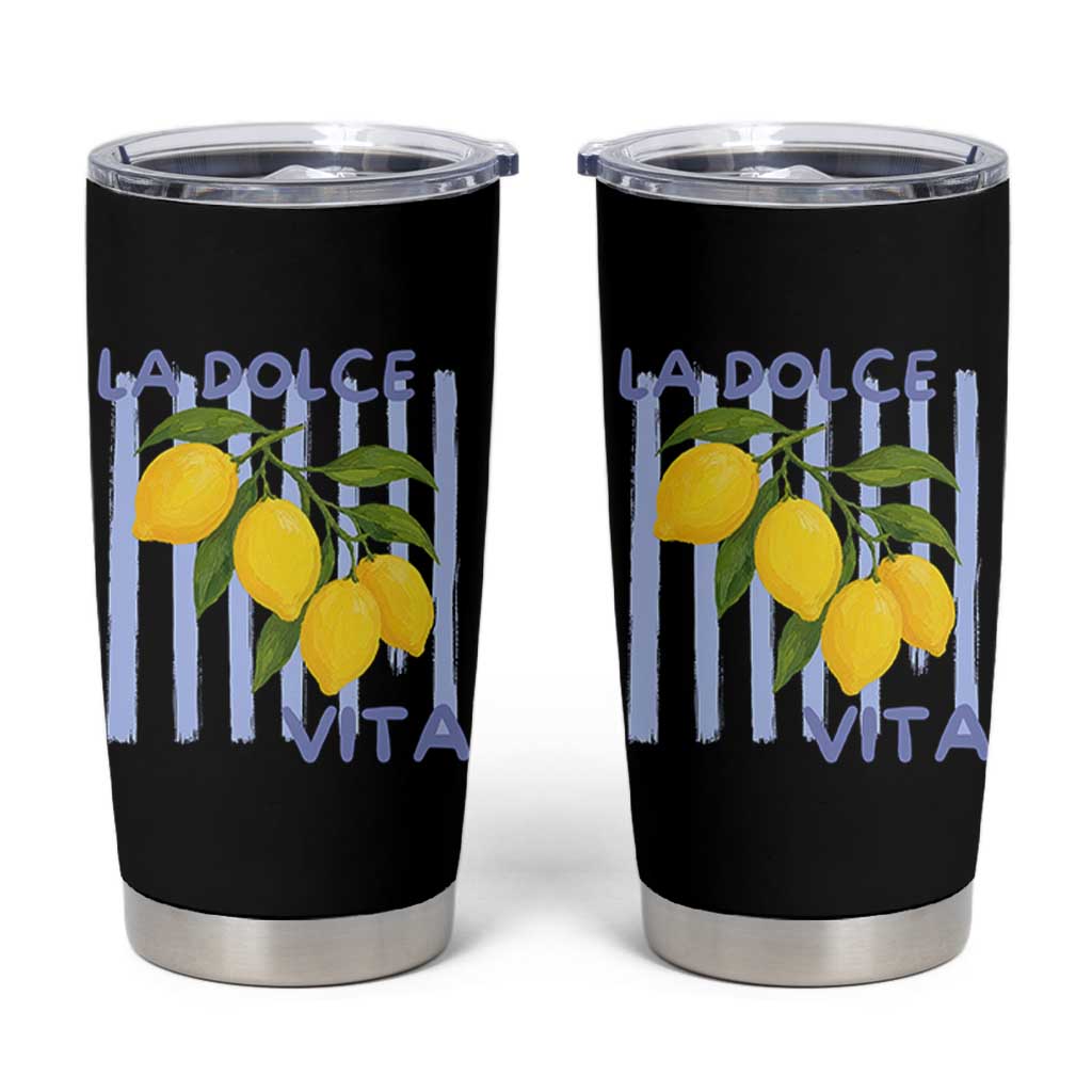 La Dolce Vita Lemon Italian Summer Tumbler Cup Blue Striped