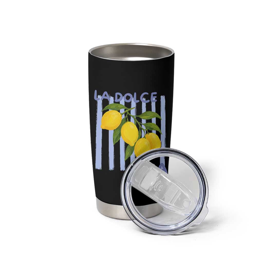 La Dolce Vita Lemon Italian Summer Tumbler Cup Blue Striped