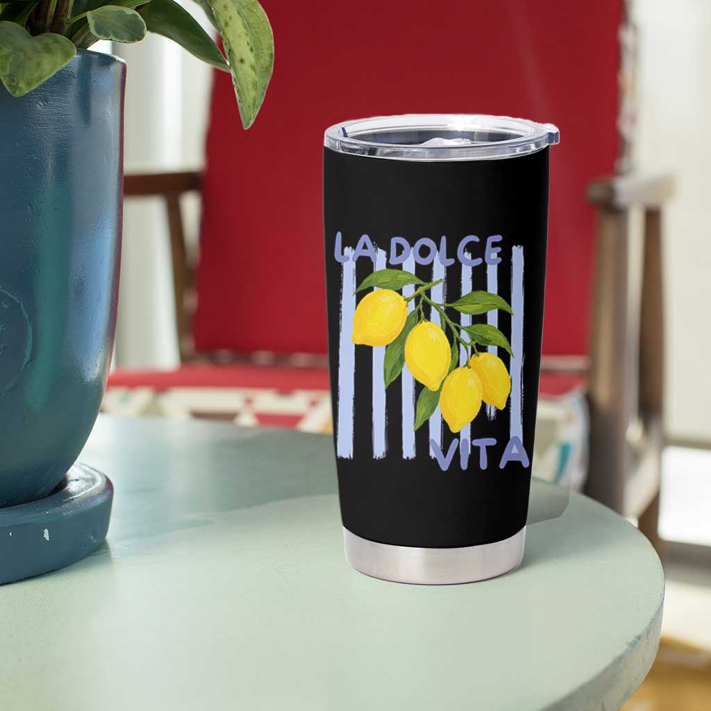 La Dolce Vita Lemon Italian Summer Tumbler Cup Blue Striped