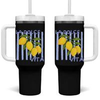 La Dolce Vita Lemon Italian Summer Tumbler With Handle Blue Striped