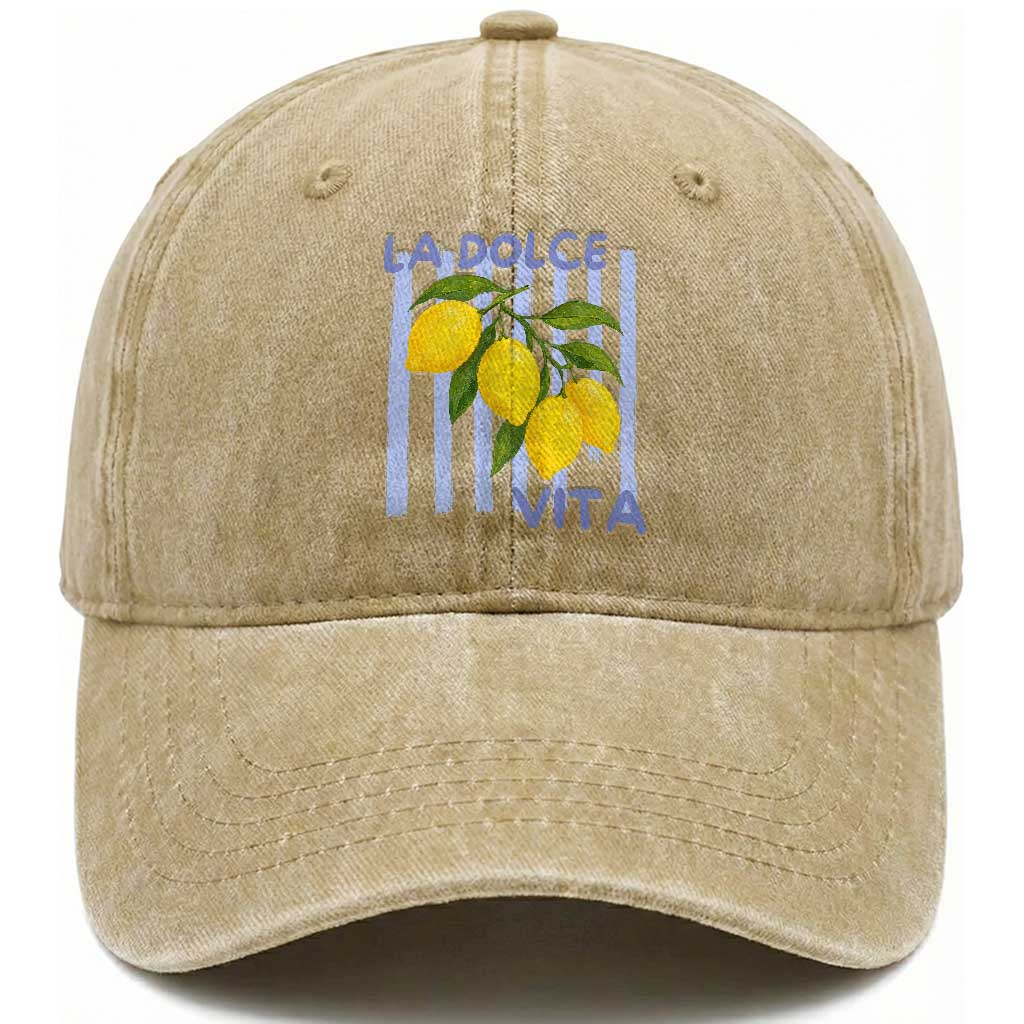La Dolce Vita Lemon Italian Summer Washed Cotton Baseball Cap Blue Striped