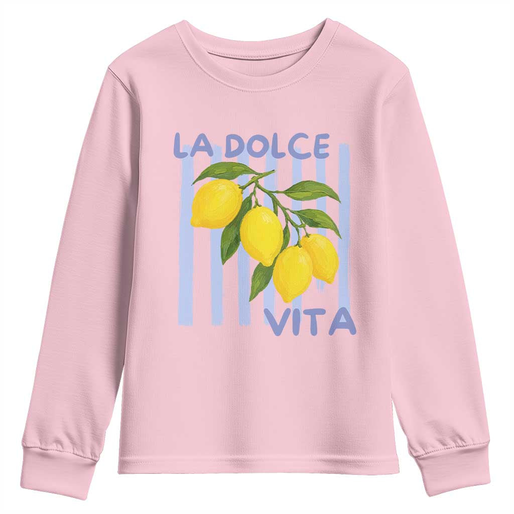 La Dolce Vita Lemon Italian Summer Youth Sweatshirt Blue Striped