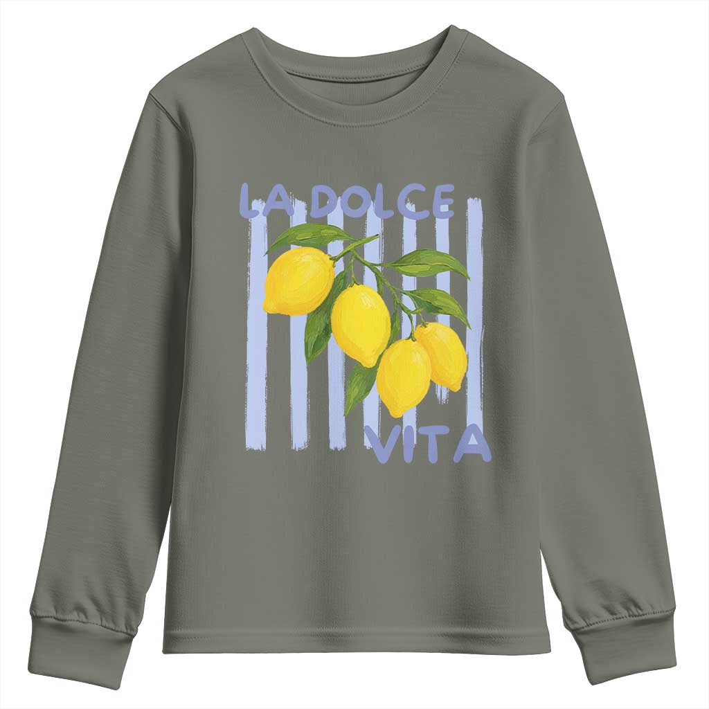 La Dolce Vita Lemon Italian Summer Youth Sweatshirt Blue Striped