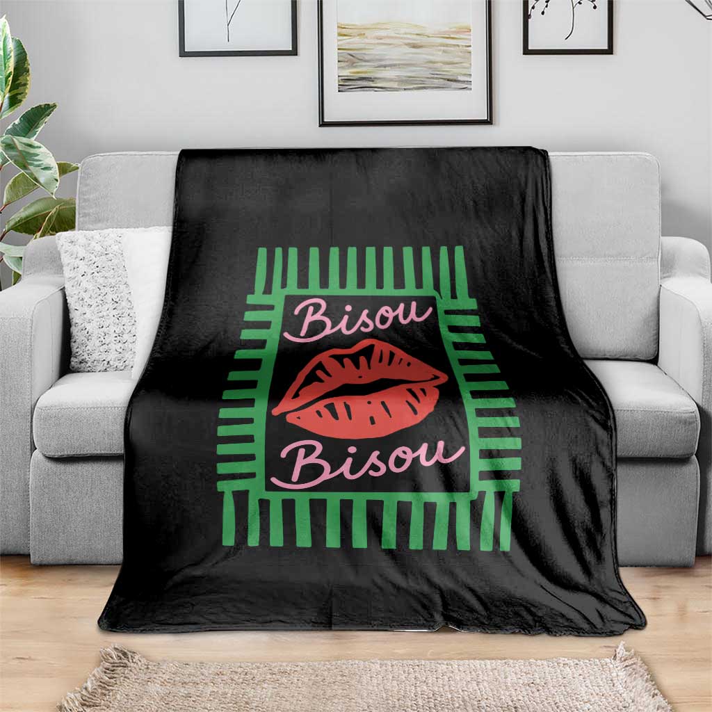 French Bisous Paris Vacation Retro Summer Vibes Throw Blanket