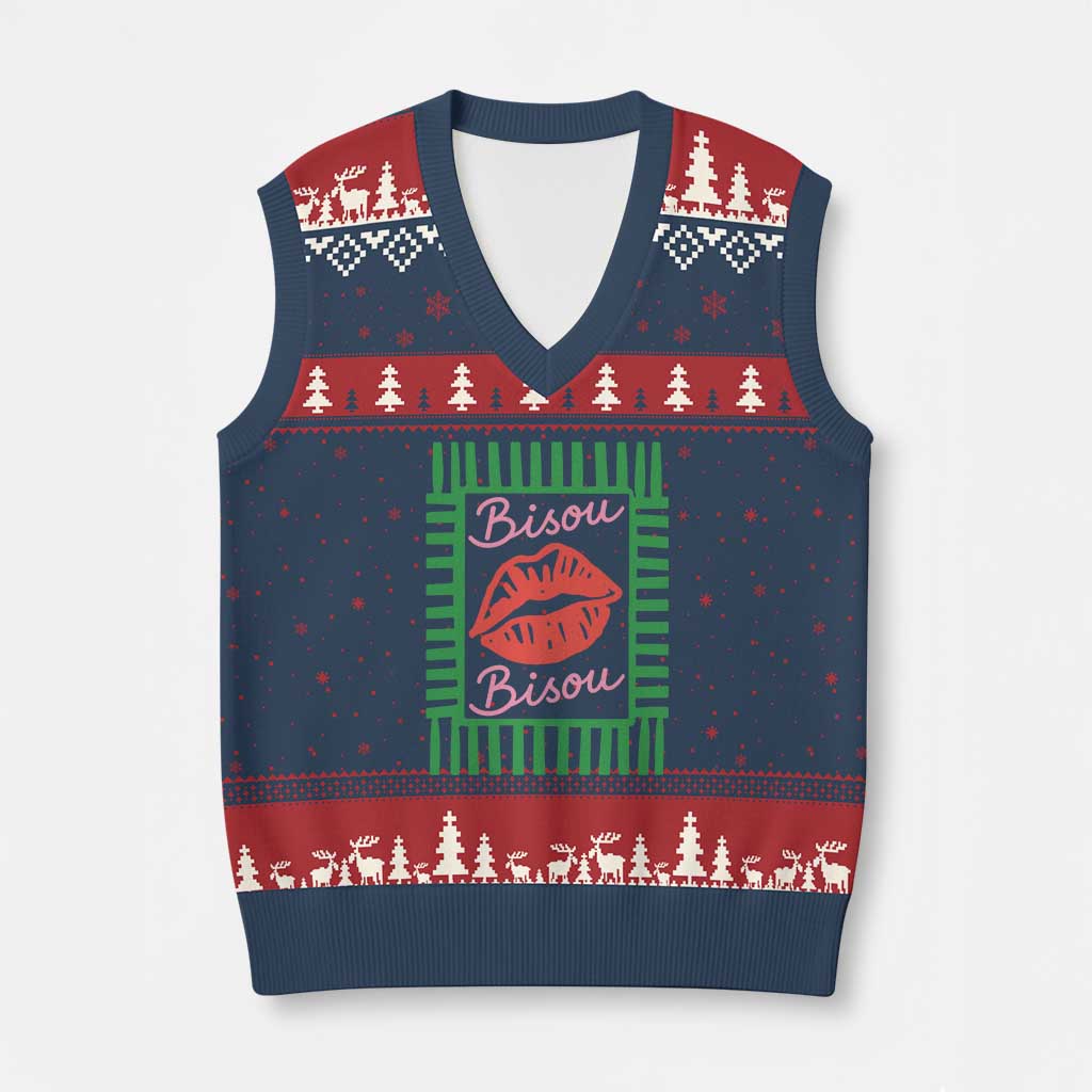 French Bisous Paris Vacation Retro Summer Vibes V-Neck Knit Sweater Vest