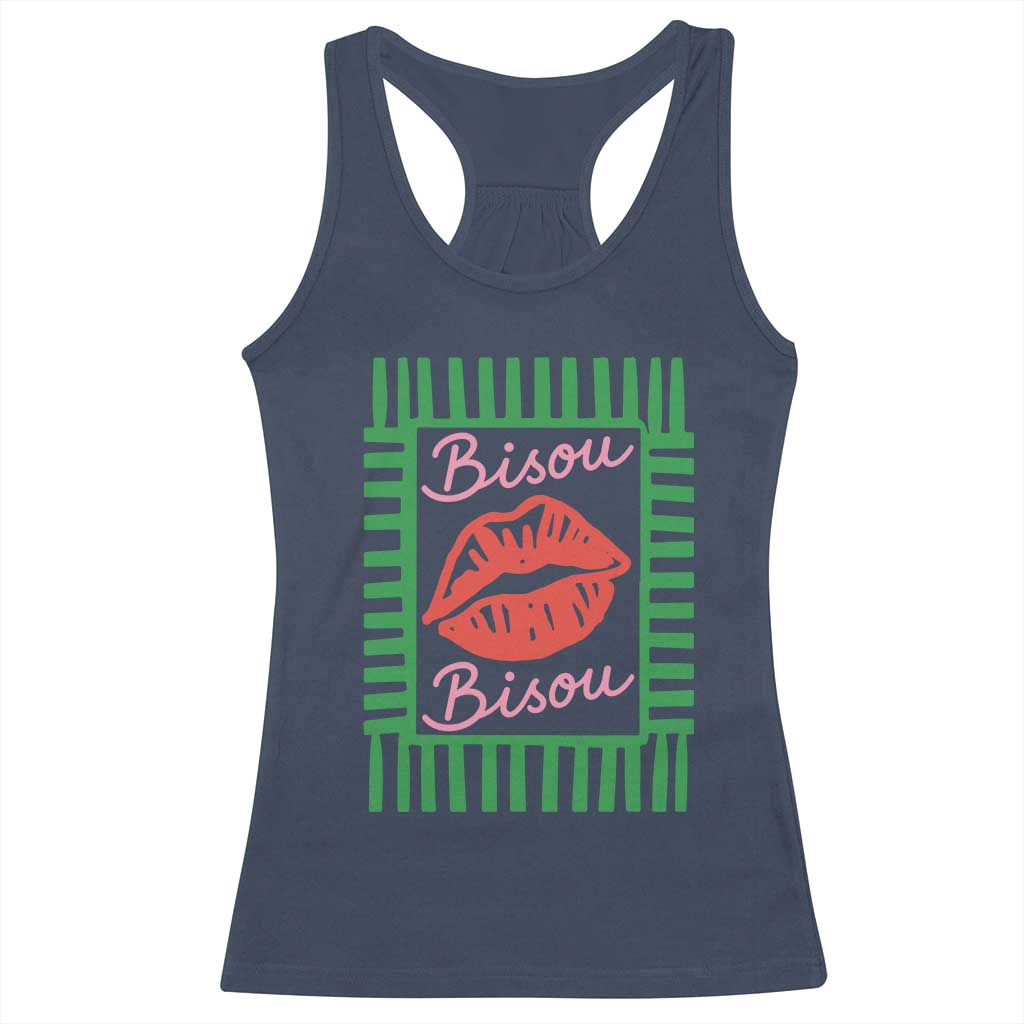 French Bisous Paris Vacation Retro Summer Vibes Racerback Tank Top