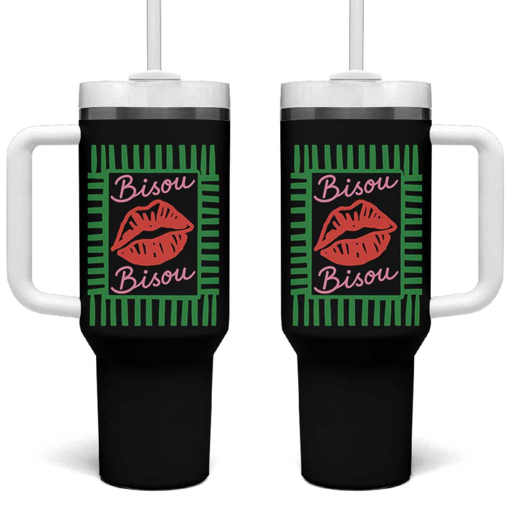 French Bisous Paris Vacation Retro Summer Vibes Tumbler With Handle