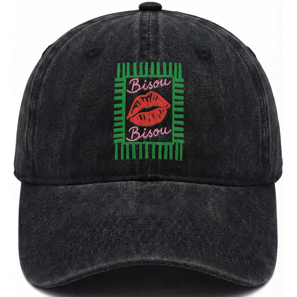 French Bisous Paris Vacation Retro Summer Vibes Washed Cotton Baseball Cap