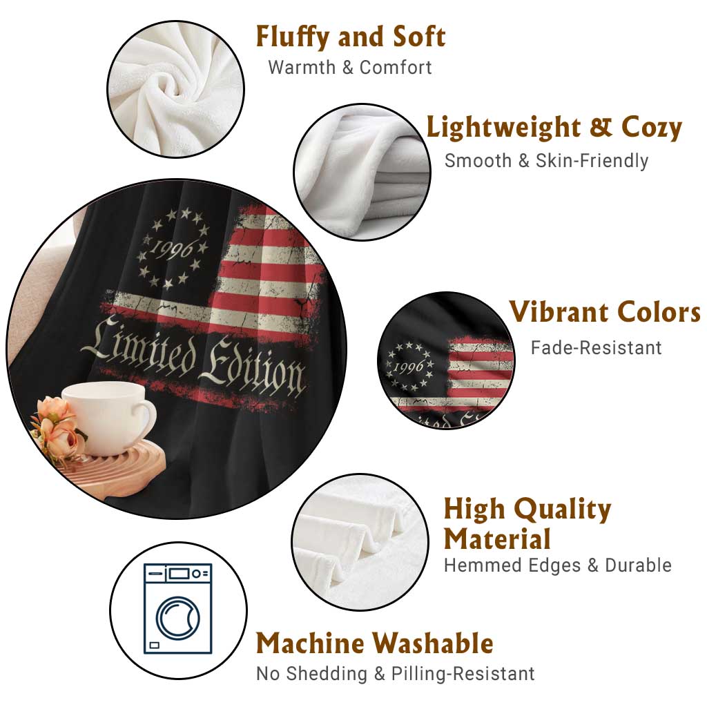 30th Birthday 1996 Limited Edition Throw Blanket Gifts for 30 Years Old Vintage American Flag
