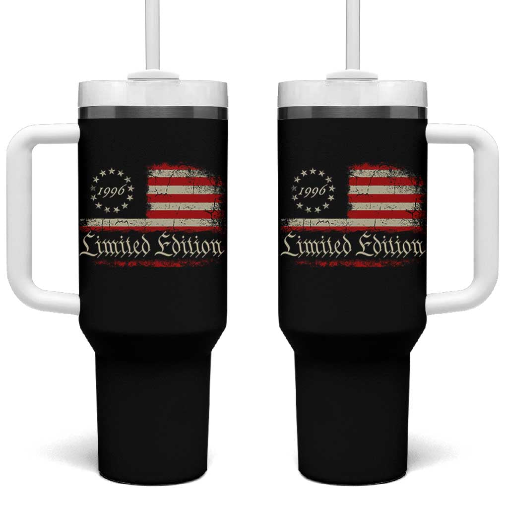 30th Birthday 1996 Limited Edition Tumbler With Handle Gifts for 30 Years Old Vintage American Flag