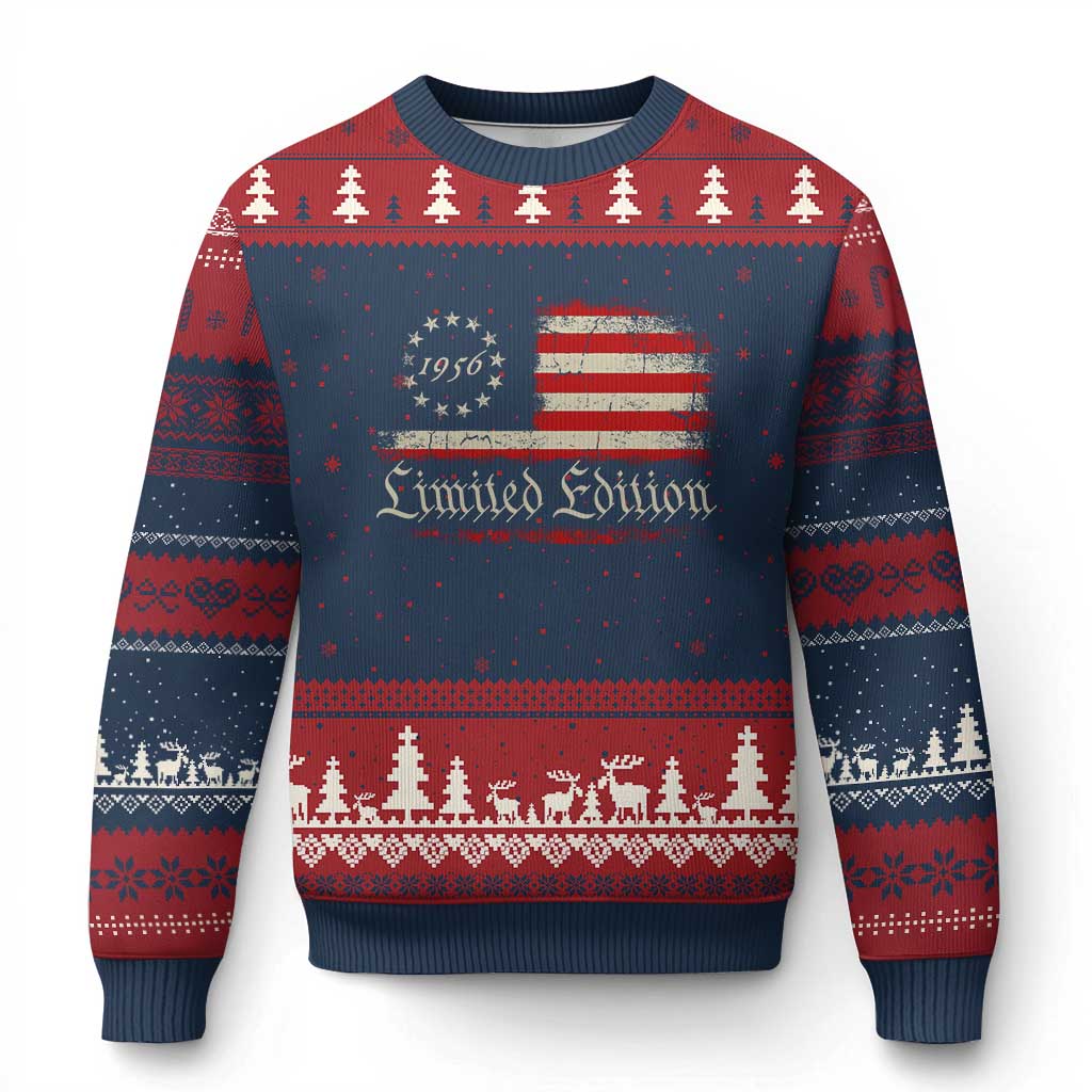 70th Birthday 1956 Limited Edition Ugly Christmas Sweater Gifts for 70 Years Old Vintage American Flag