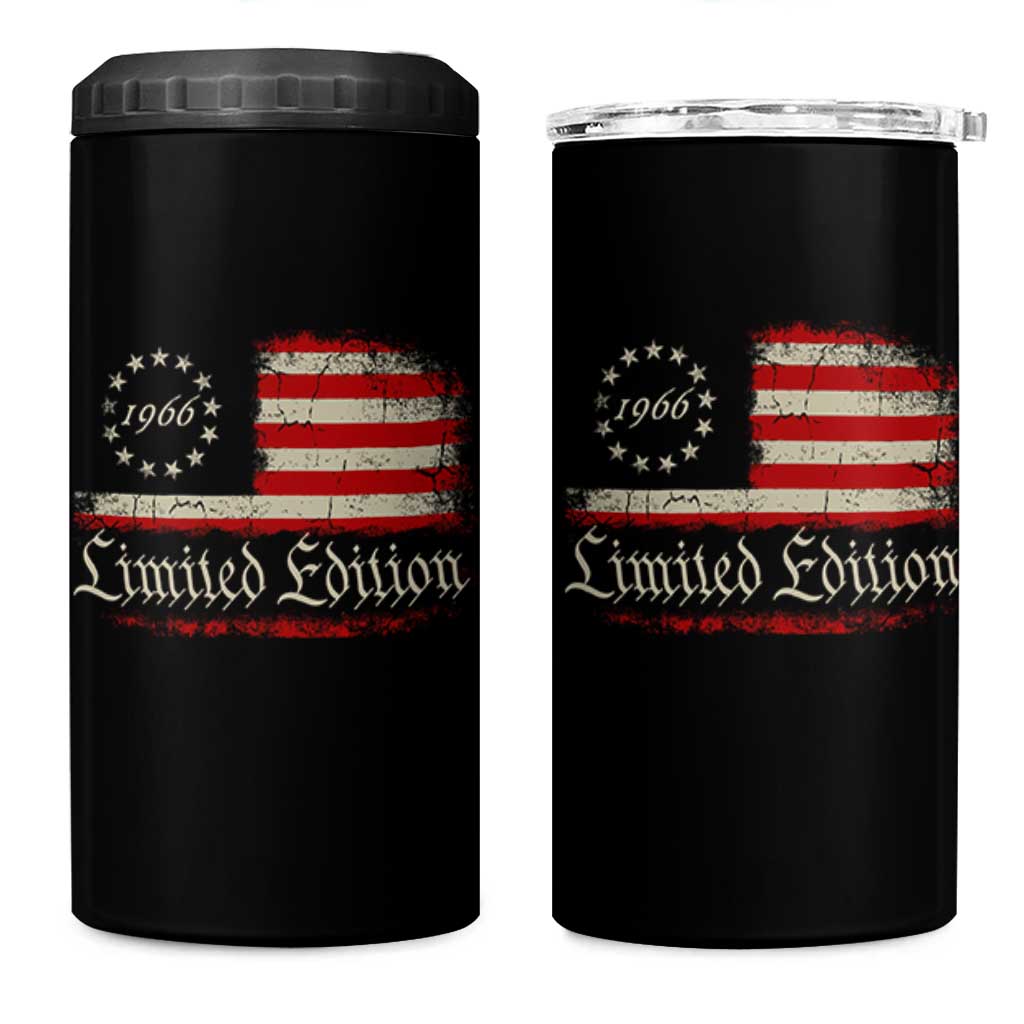 60th Birthday 1966 Limited Edition 4 in 1 Can Cooler Tumbler Gifts for 60 Years Old Vintage American Flag