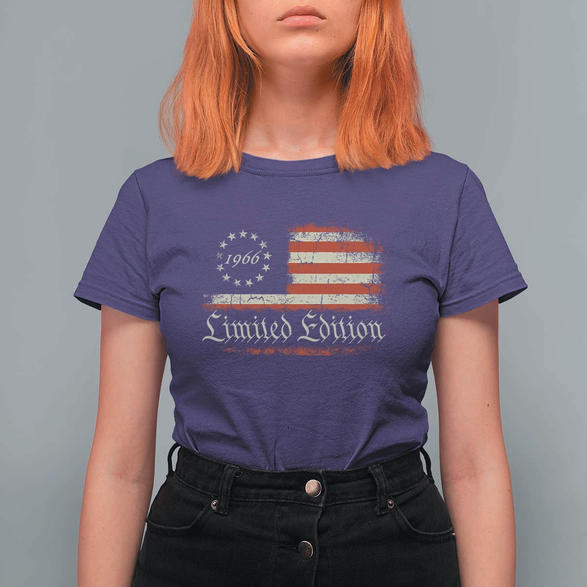 60th Birthday 1966 Limited Edition T Shirt For Women Gifts for 60 Years Old Vintage American Flag