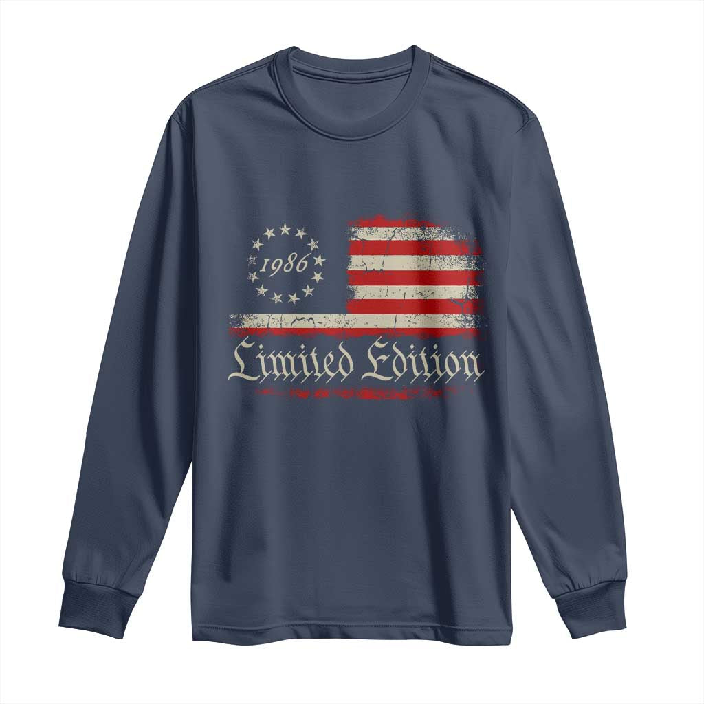 40th Birthday 1986 Limited Edition Long Sleeve Shirt Gifts for 40 Years Old Vintage American Flag