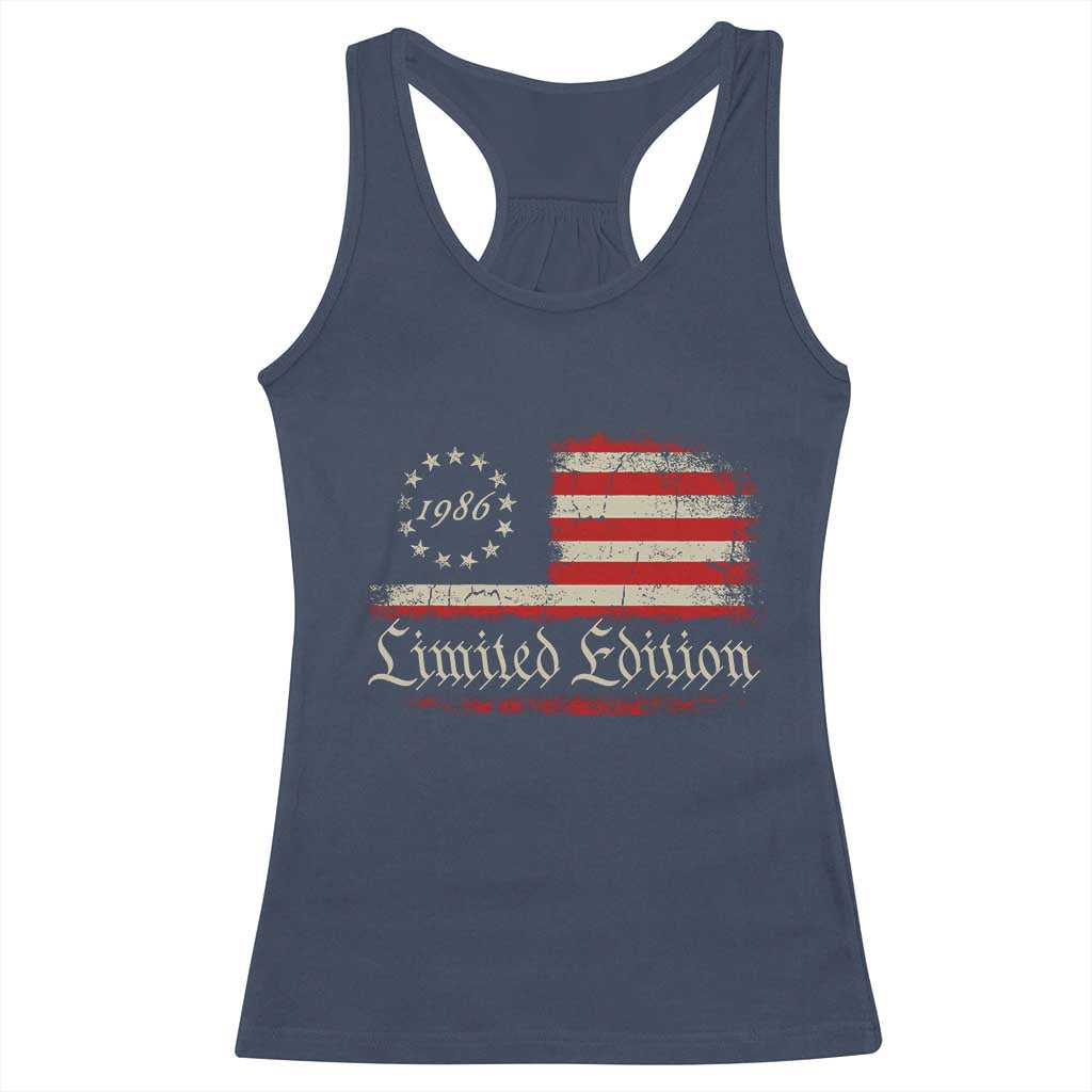 40th Birthday 1986 Limited Edition Racerback Tank Top Gifts for 40 Years Old Vintage American Flag