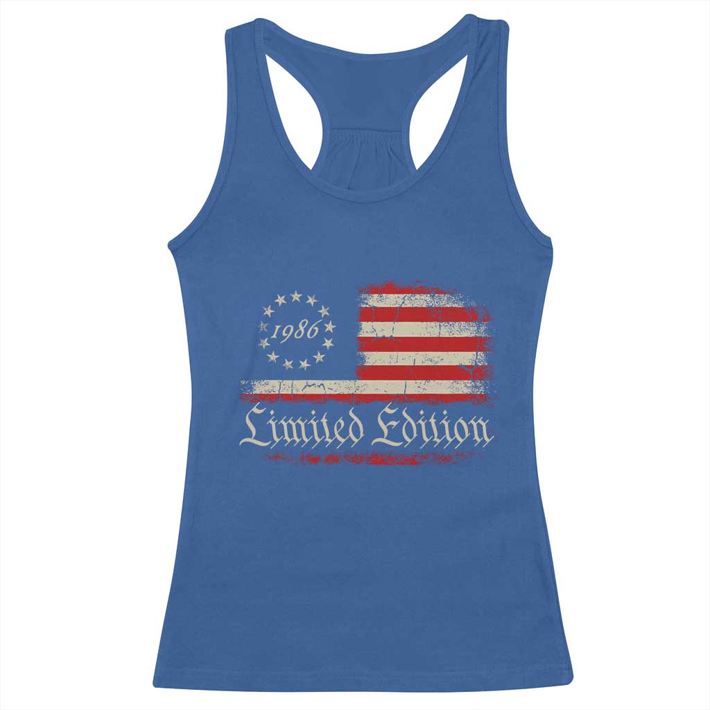 40th Birthday 1986 Limited Edition Racerback Tank Top Gifts for 40 Years Old Vintage American Flag