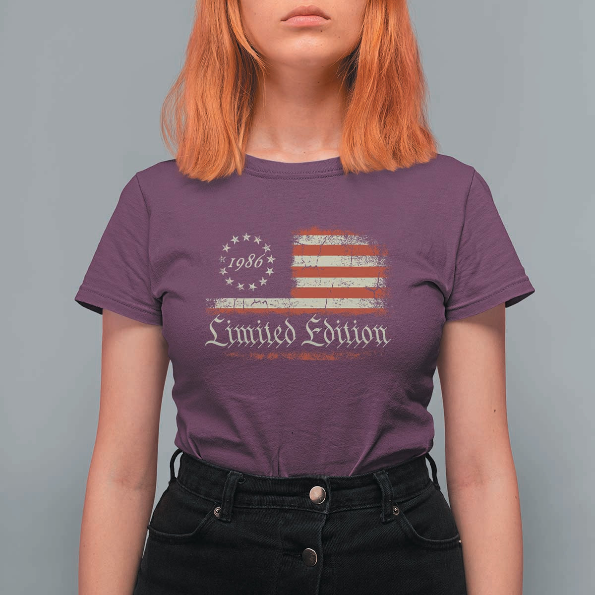 40th Birthday 1986 Limited Edition T Shirt For Women Gifts for 40 Years Old Vintage American Flag