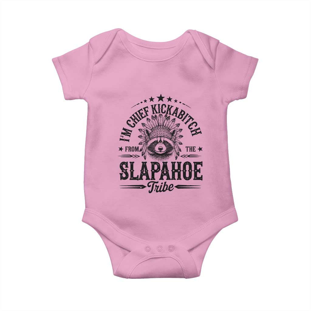 Funny I'm Chief Kickabitch From The Slapahoe Tribe Baby Onesie Native American Racoon - Wonder Print Shop