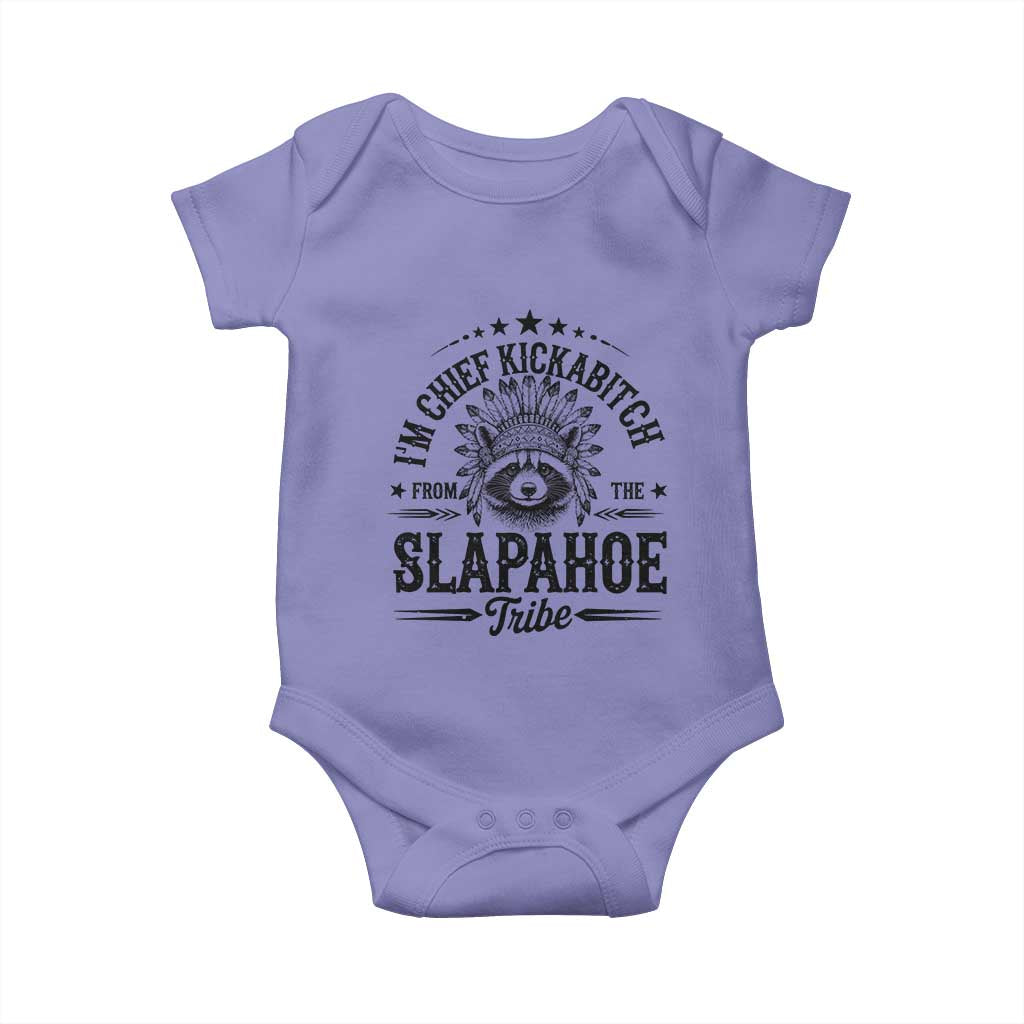 Funny I'm Chief Kickabitch From The Slapahoe Tribe Baby Onesie Native American Racoon - Wonder Print Shop