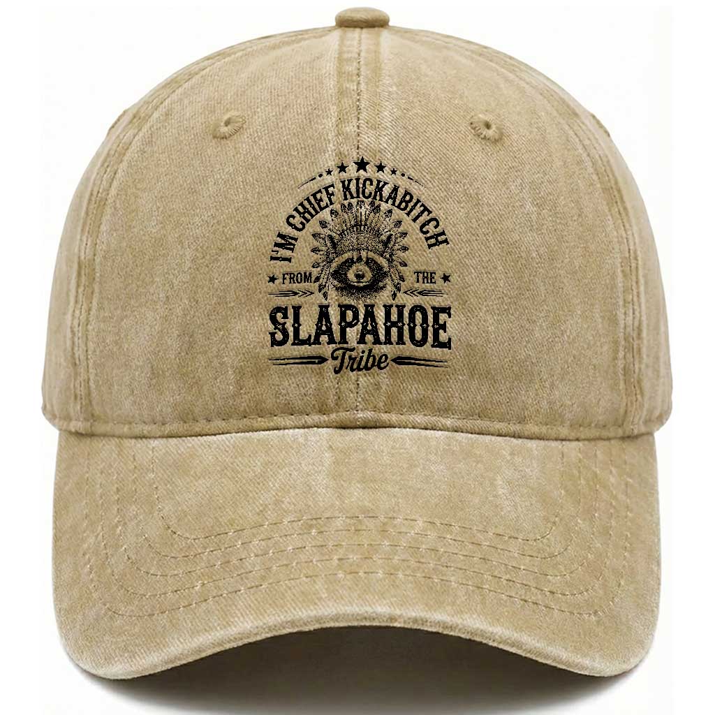 Funny I'm Chief Kickabitch From The Slapahoe Tribe Washed Cotton Baseball Cap Native American Racoon