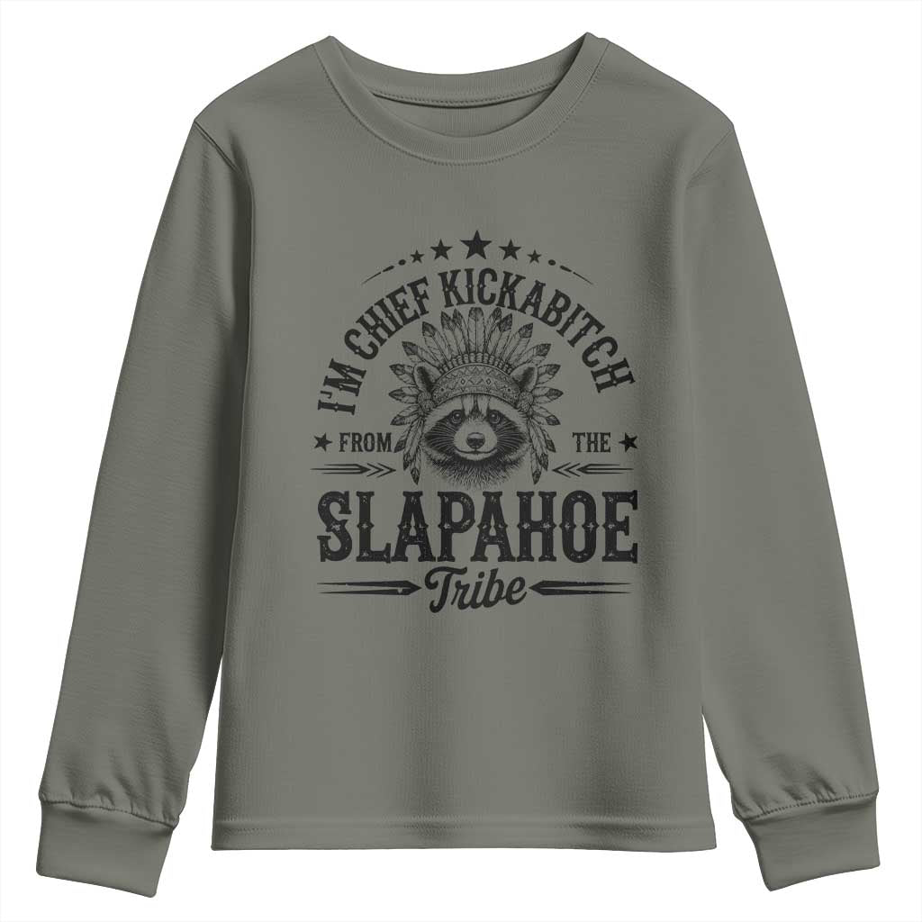 Funny I'm Chief Kickabitch From The Slapahoe Tribe Youth Sweatshirt Native American Racoon - Wonder Print Shop