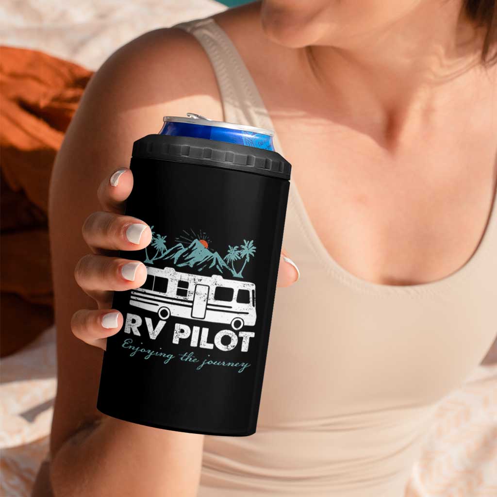Funny RV Pilot Camping 4 in 1 Can Cooler Tumbler Enjoying The Journey Motorhome Travel Vacation - Wonder Print Shop