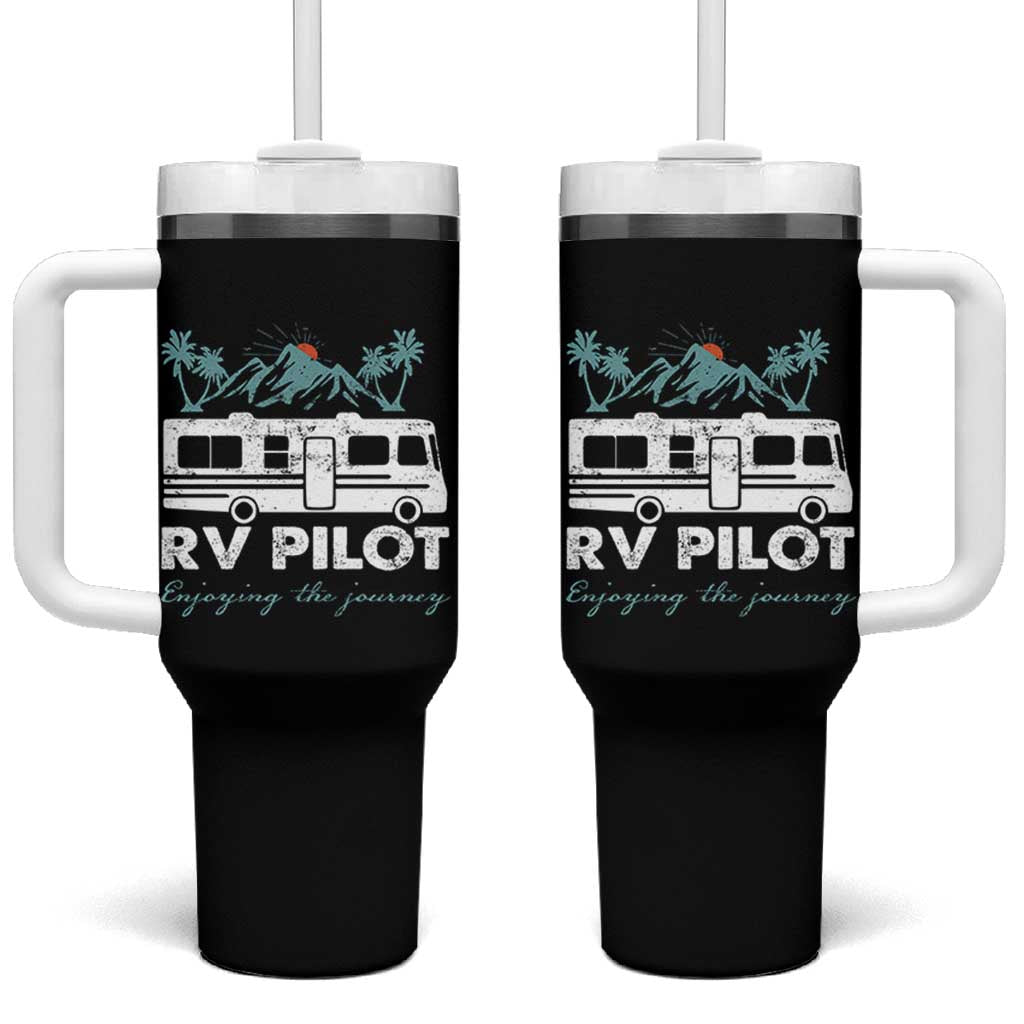 Funny RV Pilot Camping Tumbler With Handle Enjoying The Journey Motorhome Travel Vacation - Wonder Print Shop