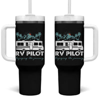Funny RV Pilot Camping Tumbler With Handle Enjoying The Journey Motorhome Travel Vacation - Wonder Print Shop